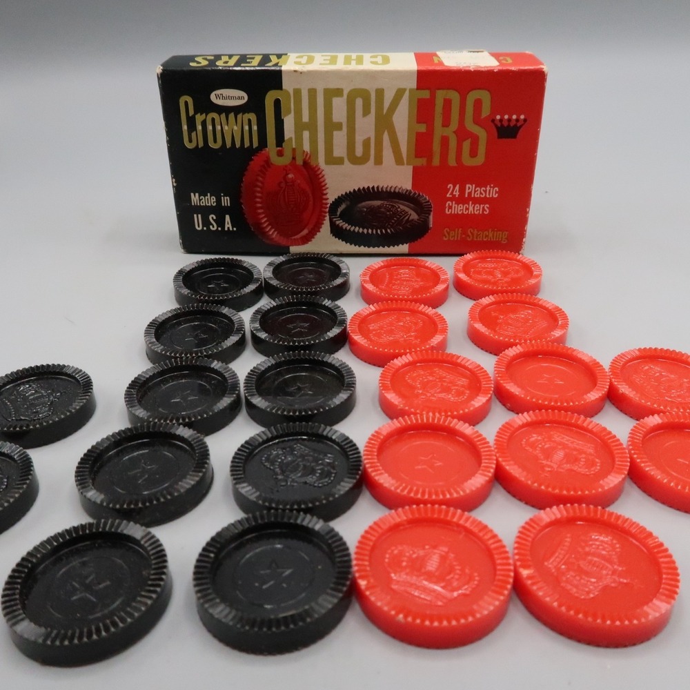 Vtg‎ Whitman Crown Checkers Red Black Original Box Complete Plastic Stacking USA